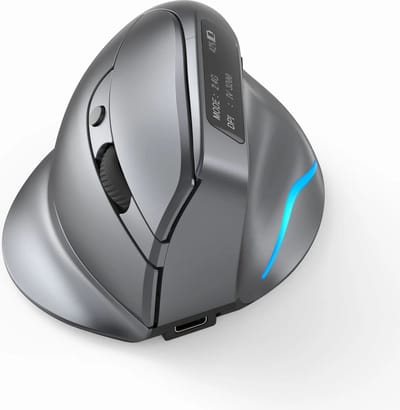 Verticale Blutooth+Draadloos Ergonomische Oplaadbare Gaming Muis, met weergave, Rechtshandig, stille klik, lichtgevende RGB, 3200 instelbare DPI, 8 toetsen,Multi-functionele knoppen