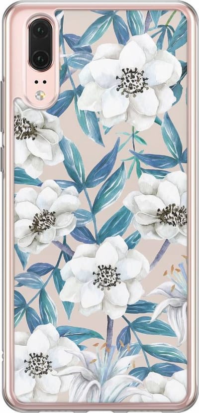 Casimoda® hoesje - Geschikt voor Huawei P20 - Bloemen / Floral blauw - Siliconen/TPU - Soft Case - Blauw - Bloemen