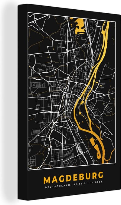 Canvas Schilderij Madgeburg - Goud - Plattegrond - Kaart - Stadskaart - Duitsland - 20x30 cm - Wanddecoratie