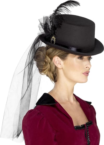 SMIFFY'S - Steampunk hoge hoed met sluier voor vrouwen