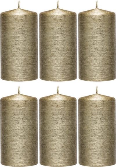 Enlightening Candles Cilinderkaars/stompkaars - 6x - creme goud - 7 x 13 cm - 25 branduren - sfeerkaarsen - kaarsen - Woondecoraties