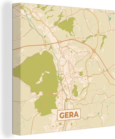 Canvas Schilderij Kaart - Plattegrond - Gera - Vintage - Stadskaart - 20x20 cm - Wanddecoratie