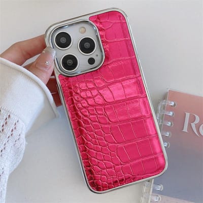 Luxe Kleurrijk Krokodillenleer Textuur Telefoonhoesje Voor iPhone 17 Air 16 15 14 Plus 13 12 11 Pro Max Verguld Schokbestendig Hoesje For iPhone 15 Pro gray