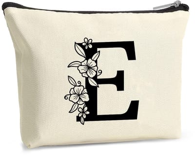 Dailygoods - Gepersonaliseerde A-Z make-uptas met bloemenletters, make-uptas voor meisjes, vrouwen, mama, vriendin, bruidsmeisje, reis-make-uptas, cadeau-idee voor vrouwen, E, geen