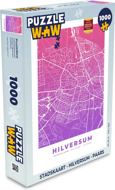 Puzzel Stadskaart - Hilversum - Paars - Legpuzzel - Puzzel 1000 stukjes volwassenen - Plattegrond