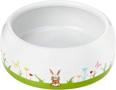 Keramische Voederschaal voor Knaagdieren en Hamsters - Bloemenprint, Wit/Kleurrijk (500 ml)
