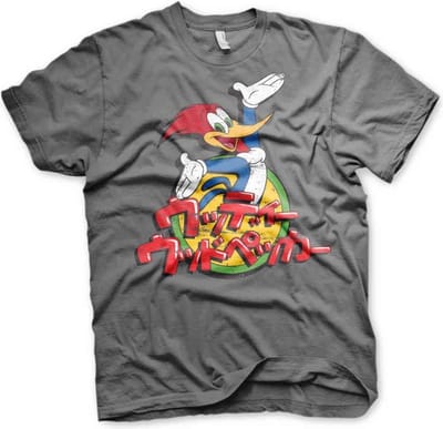 Woody Woodpecker Heren Tshirt -M- Washed Japanese Logo Grijs