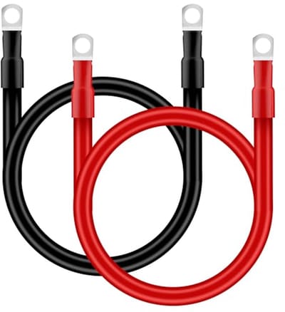 Batterijkabel 25 mm² - 50 cm - Auto Accukabel 12 V - 3 AWG - Koperen Kabel met M10 Ringklemmen - Voor Vrachtwagen, Motorfiets en Zonne-energie - 2 Stuks