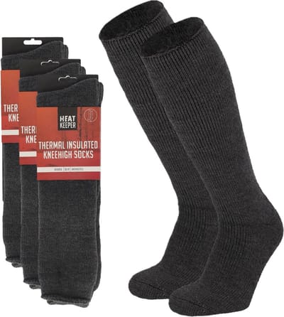 3 Paar thermo kniekousen voor dames antraciet/donkergrijs 36/41 - Wintersport kleding – Thermokleding - Winter knie kousen - Thermo sokken