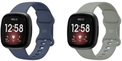 Strap-it Smartwatch bandjes set – siliconen horlogebandjes geschikt voor Fitbit Versa 3 / Versa 4 / Sense / Sense 2 – Donkerblauw & Grijs – Maat S (2-pack)