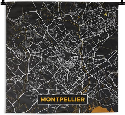 Wandkleed - Wanddoek - Kaart – Stadskaart – Montpellier - Plattegrond – Frankrijk - 180x180 cm - Wandtapijt