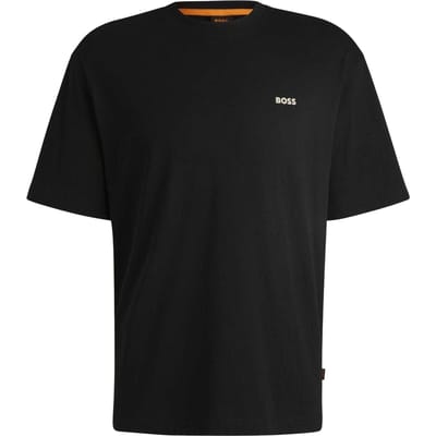Boss Heren-T-shirt van katoen met cactus- en vetplantmotief, normale pasvorm (Zwart)