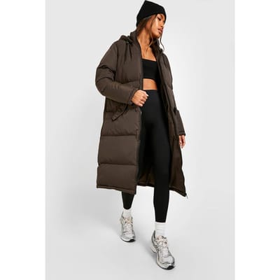 boohoo Dames Longline Pufferjas | Chocolate | Maat: 8