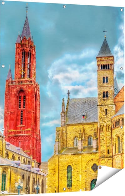 Gards Tuinposter Basiliek van Sint Servaas in Maastricht - 90x120 cm - Tuindoek - Tuindecoratie - Wanddecoratie buiten - Tuinschilderij