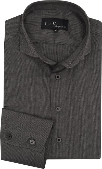 La V heren overhemd slim fit met strijkvrij Donkergrijs L