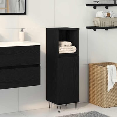 vidaXL - Badkamerkast - Zwart - Eiken - 30 - x - 30 - x - 100 - cm - Bewerkt - hout
