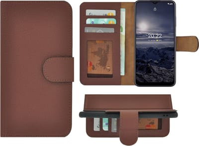 Geschikt voor Nokia G11 Hoesje - Bookcase - G21 Hoesje - G11/ G21 Book Case Wallet Echt Leer Bruin Cover