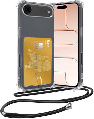 Hoesje Geschikt voor iPhone Air Hoesje Met Telefoonketting Pasjeshouder Shockproof Case Koord - Hoesje Geschikt voor iPhone Air Hoes Met Kaarthouder - Transparant