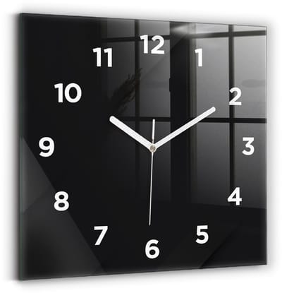 Wallfluent Wandklok - Donker muurpatroon Klok als Muurdecoratie - 30 cm x 30 cm - Zwart Wandklok - Witte Handen - Wandklok Met Cijfers - Stille Wandklok Slaapkamer - Vierkante Glazen Wandklok - Scandinavisch Wandklok - Klok als Muurdecoratie
