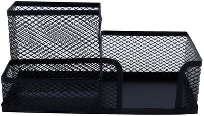 Dailygoods- Bureau Organizer Metalen - 3 Compartimenten - Opbergdoos - Kantoorbenodigdheden - Notitiehouder - Penhouder - 105 x 205 x 100 mm