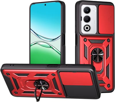 MobyDefend Hoesje - Geschikt voor Oppo A5 5G - Pantsercase Met Draaibare Ring - Rood