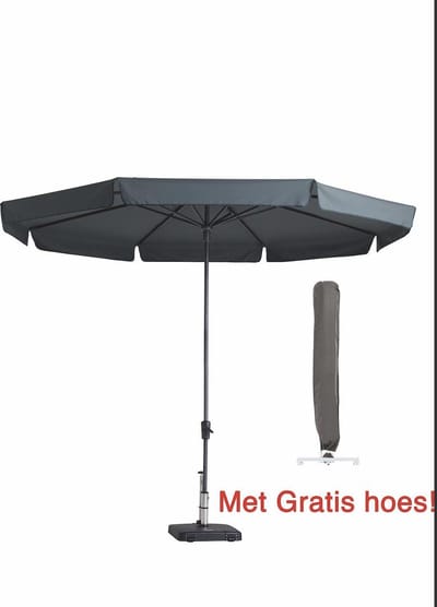 Parasol Rond 350 cm Grijs met hoes! Topkwaliteit ronde parasol van Madison Syros | 100% polyester doek