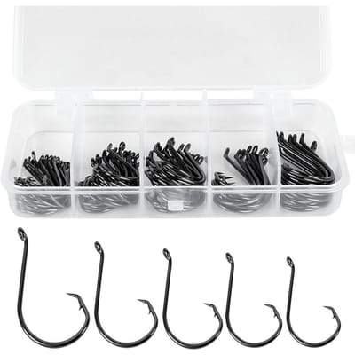 75/150/180 stks/doos Offset Cirkelhaken Assortiment Koolstofstaal Vishaken T0191 - 75pcs gray