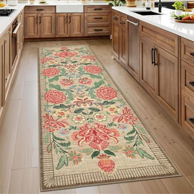 Etnische Stijl Loper Boheemse Stijl Plant Bloem Entree Deurmat Keuken Slaapkamer Bedzijde Lang Tapijt Huisdecoratie Tapijt 40X120CM brown