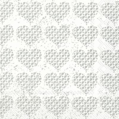 Lunch servetten Fancy hearts silver - IHR - 33x33 cm