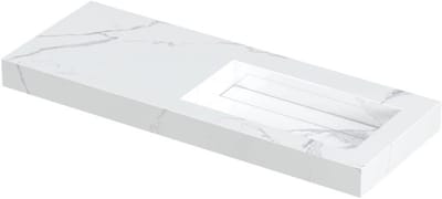 INK Pitch Wastafel Keramische Slab Rechts met Drain en Front en Side Skirts Zonder Kraangat - 1200x450x90 mm - Statuario Glans