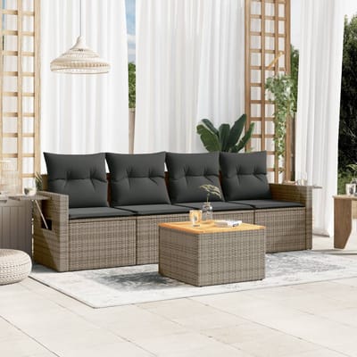 vidaXL - 5-delige - Loungeset - met - kussens - poly - rattan - grijs