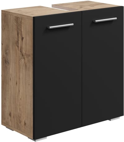 Badplaats Wastafelkast Jupiter 60 x 30 x 60 cm – Kastanje Eiken met Zwart – Badkamerkast – Staand Wastafelmeubel