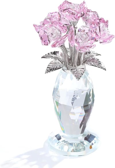 Kristal Roze Boeket - Bloemen Ornament - Huis Decoratie - Handgemaakt K9 Kristal - 8x4x14.5 cm - Roze