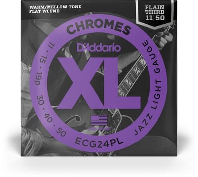 D'Addario ECG24PL Flat Wound Chromes Snaren voor Elektrische Gitaar (11-50) Plain Third