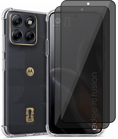 Hoesje geschikt voor Motorola Moto Edge 70 Fusion – CrystalClear Back Cover – Schokbestendig – 2 Stuks Privacy Screenprotector Full Cover