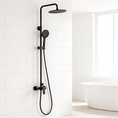 DERW max Douchesysteem - Compleet Doucheset - 10 inch Douchekop - 3 Standen Handdouche - Hoogte Verstelbaar 93-130 cm - Regendoucheset - Waterbesparend - Zwart