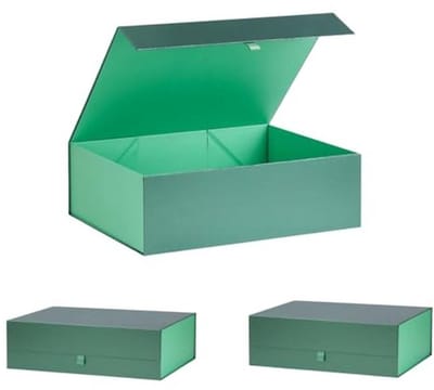 Extra Large Green Gift Box with Lid - 3 Pieces, 40 x 30 x 14 cm - Collapsible Magnetic Closing Gift Box