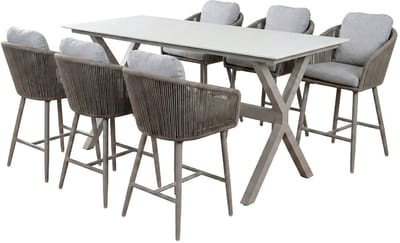 7-delige barset | 6 barstoelen Alezio (Latte/Camel) | Bartafel Barletta 200x75cm (Sandstone/Camel)