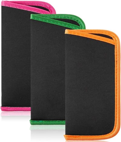 Zachte brillenkoker voor leesbril L, neopreen, draagbaar, 3 stuks, set oranje groen lichtroze