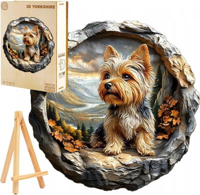 Houten Puzzel Volwassenen - 3D Hond Puzzel - Ontspannend Tijdverdrijf - Inclusief Mini Ezel - 34x34cm 300 Stukjes - Yorkie Design