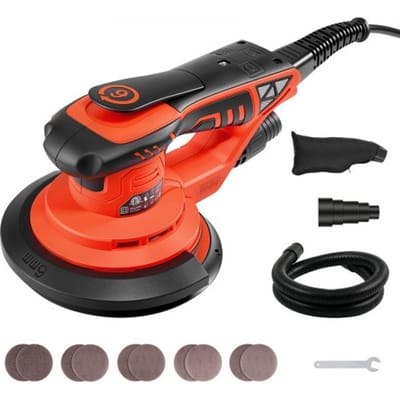 VEVOR 400W excentrische schuurmachine, 152 mm borstelloze schuurmachine voor hout, 4000-10000 tpm, 7-traps snelheidsregeling, 10 schuurvellen, stofzak, 4 m netsnoer, handzame schuurmachine voor houtbewerking