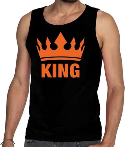 King en oranje kroon tanktop / mouwloos shirt zwart voor heren - Koningsdag kleding S