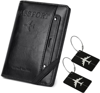 Dailygoods- Paspoorthoes RFID-blokkering - Lederen Paspoorthouder - ID-kaartmap - Reisaccessoires - Kofferlabelset - 14cm - Reisdocumenthouder