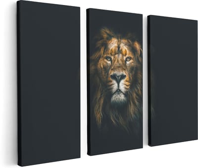 Artaza Canvas Schilderij Drieluik Leeuw - Leeuwenkop - Kleur - 120x80 - Foto Op Canvas - Canvas Print