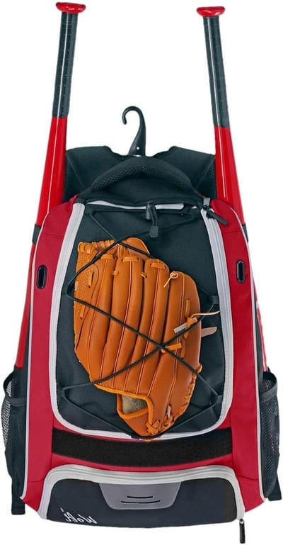 Honkbalrugzak - Softbaltas Knots - Sportuitrusting Opslag - Apart Schoenenvak - 34 x 22 x 45 cm - Rood