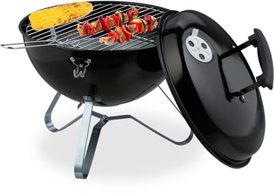 Houtskoolbarbecue draagbaar - Ø 33,5 cm - met deksel - staal