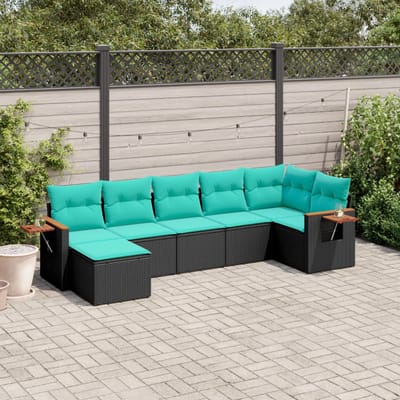 vidaXL - 7-delige - Loungeset - met - kussens - poly - rattan - zwart