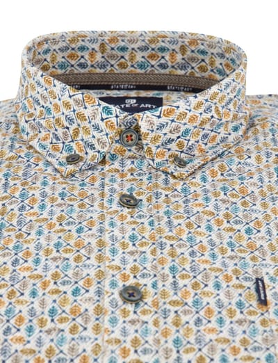 Geel blauw geprint State of Art overhemd ml 5 katoen