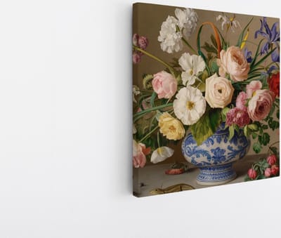 Saammp Canvas Schilderij - Bloemen in mooie vaas - Abstract - 20x20 - Foto op canvas - Wanddecoratie - Muurdecoratie Woonkamer - Kantoor Decoratie