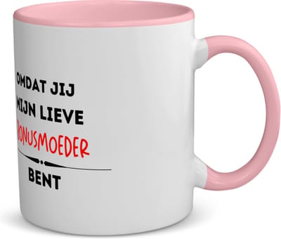Akyol - omdat jij mijn lieve bonusmoeder bent koffiemok - theemok - roze - Moeder - de liefste bonusmoeder - moeder cadeautjes - moederdag - verjaardag - geschenk - kado - 350 ML inhoud